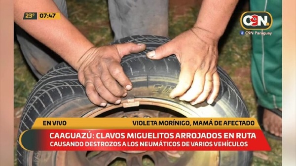 Caaguazú: Clavos miguelitos arrojados en la ruta - C9N