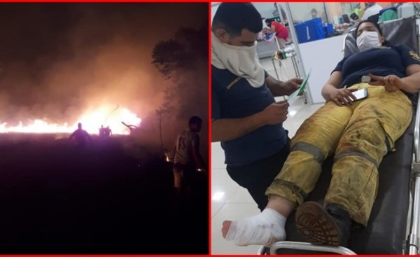 Voluntaria sufre quemadura de 2º grado en combate de quema de pastizal