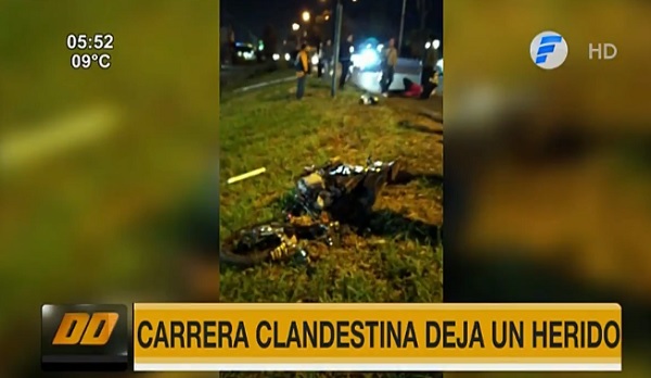 Carrera clandestina deja un motociclista herido