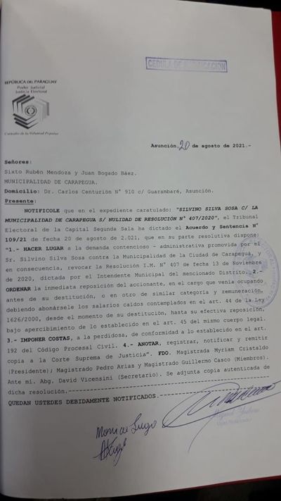 Funcionario municipal gana millonario juicio a Comuna carapegüeña - Nacionales - ABC Color