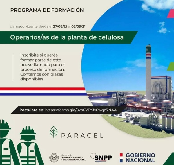 Llamado para participar del programa de formación de operarios de planta de celulosa en Concepción