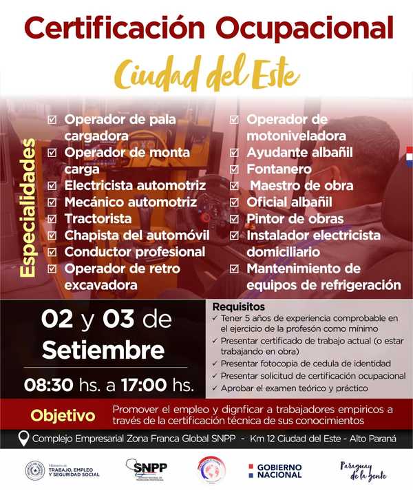 SNPP realizará jornadas de certificación ocupacional en CDE - La Clave