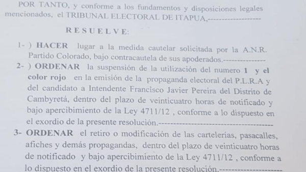 ANR PIDE SUSPENSIÓN DE LA UTILIZACIÓN DEL N° 1 Y EL COLOR ROJO AL PLRA DE CAMBYRETA