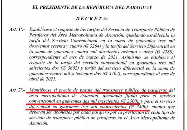 Aunque renuncien a subsidio, transportistas deben cobrar precio de pasaje fijado por decreto - Nacionales - ABC Color