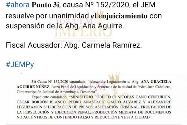 Enjuician y suspenden a jueza de Amambay