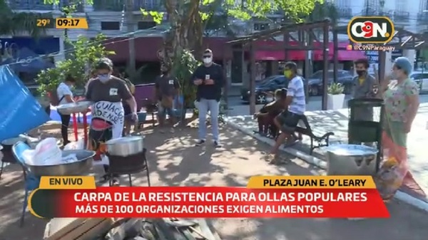 Plaza Juan E. O'leary: Carpa de la resistencia para ollas populares - C9N