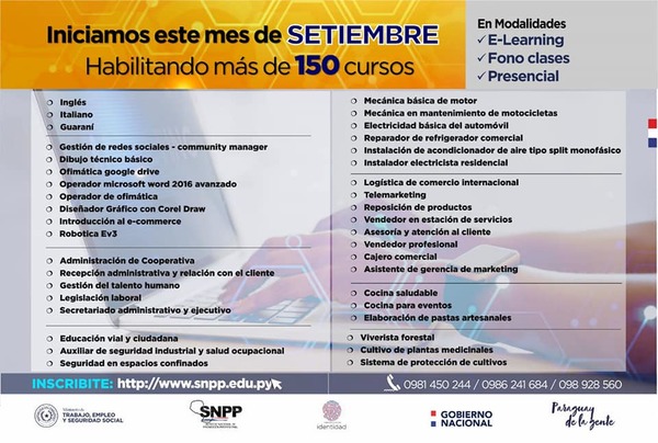 150 cursos de capacitación laboral arranca el próximo 7 de setiembre » San Lorenzo PY