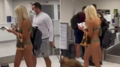 VIRAL: Una mujer llegó al aeropuerto usando solo un bikini y tapabocas