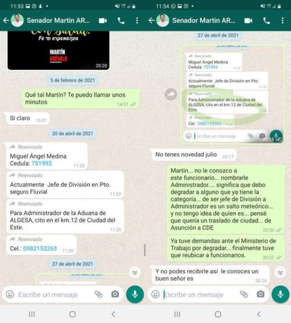 Director de Aduanas presenta mensajes para demostrar tráfico de influencias