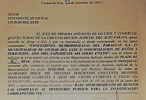 Maniobran para DESPOJAR a comuna de CDE G. 13.000 millones por caso METRO PARKING