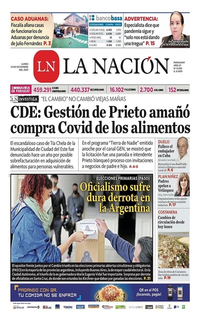 Portadas de este lunes 13 de septiembre de 2021