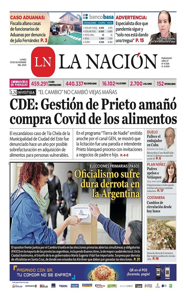 Portadas de este lunes 13 de septiembre de 2021