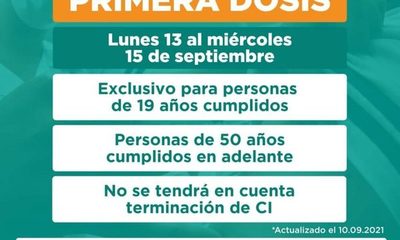 Reciben hoy primera dosis personas de 19 años cumplidos y mayores de 50 años