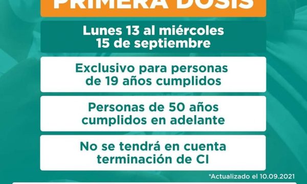 Reciben hoy primera dosis personas de 19 años cumplidos y mayores de 50 años