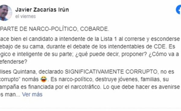 Javier Zacarías: Quintana “es narco-político, destruye jóvenes”