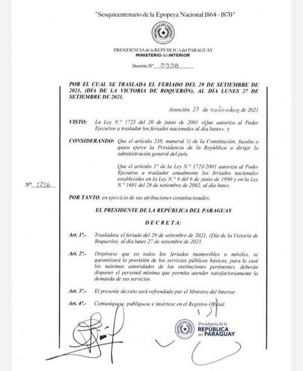 Victoria de Boquerón: oficializan traslado del feriado al lunes 27