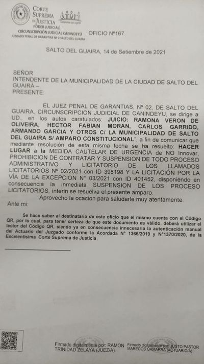 Juez ordena que licitaciones sospechosas de la comuna paren - Nacionales - ABC Color