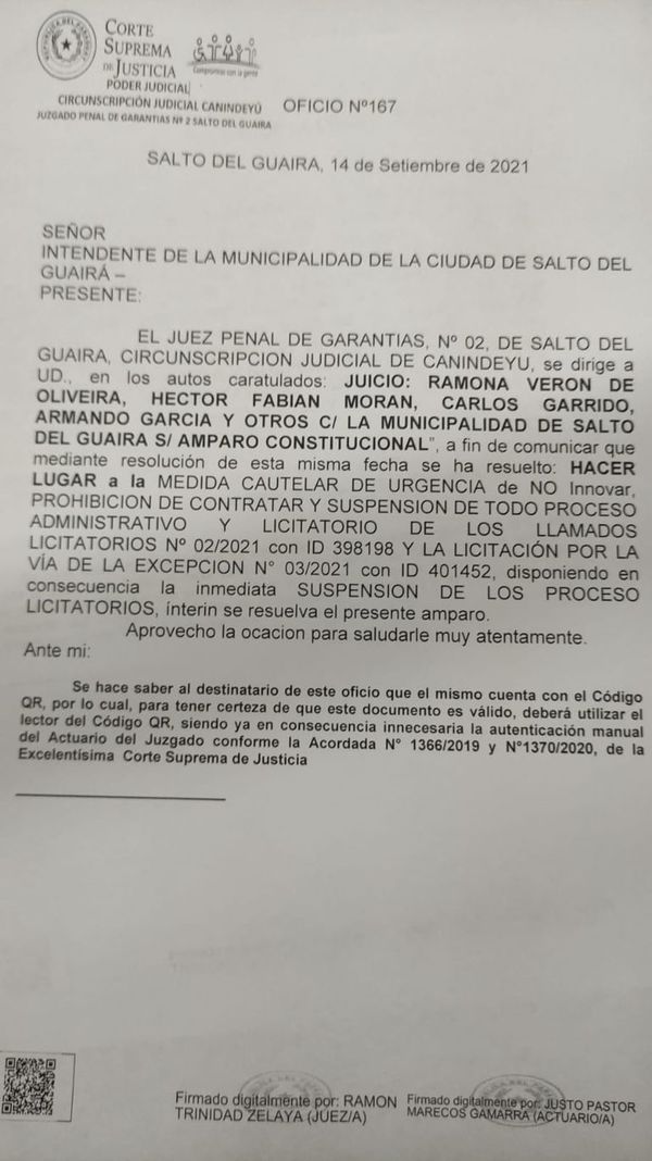 Juez ordena que licitaciones sospechosas de la comuna paren - Nacionales - ABC Color