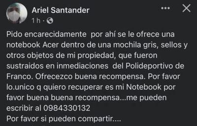 Hurto en inmediaciones de polideportivo en Franco