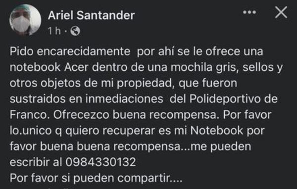 Hurto en inmediaciones de polideportivo en Franco