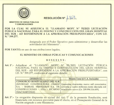 El MOPC resalta millonario ahorro en licitación del Gran Hospital del Sur - .::Agencia IP::.