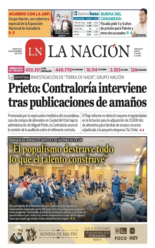 Portadas de este miércoles 15 de septiembre de 2021