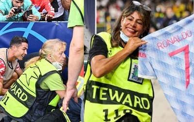 Cristiano regala su camiseta a guardia que noqueó con pelotazo