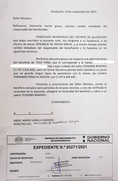 Denuncian que operador del diputado Samaniego cobra Tekoporã a nombre de una niña - Nacionales - ABC Color