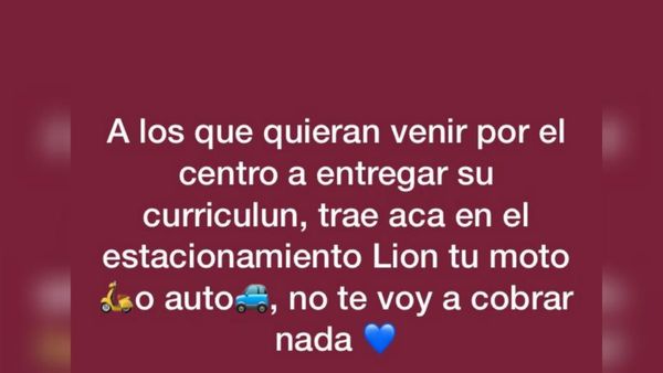 Ofrece estacionamiento gratis a los que buscan laburo
