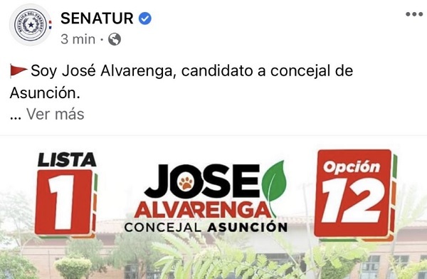 Cuenta de Senatur promociona a candidato y anuncian “medidas”