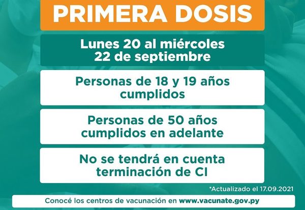Desde el lunes se aplica primera dosis a personas de 18 y 19 años cumplidos