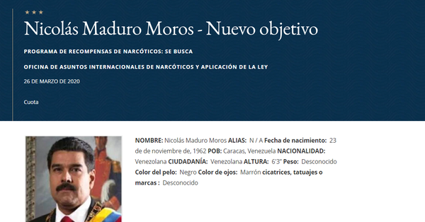 EE.UU reitera recompensa de $15 millones por captura de Maduro a propósito de su viaje a México