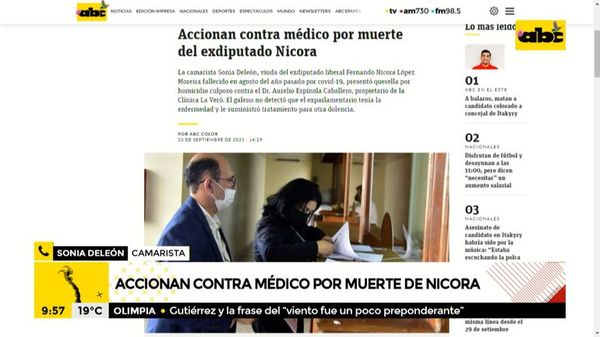 Accionan contra médico de clínica privada por muerte del exdiputado Fernando Nicora - A la gran 730 - ABC Color