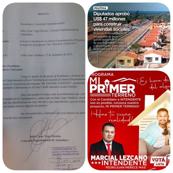 Programa “Mi primer terreno “ del Candidato a Intendente de la Lista 1, Marcial Lezcano tiene repercusión departamental y hasta apoyo de autoridades liberales
