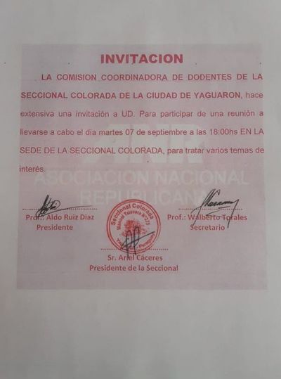 Denuncian que docente utiliza bienes de un colegio para imprimir invitación de la ANR - Nacionales - ABC Color
