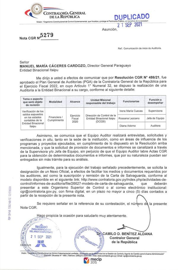 Contraloría comunicó a Itaipú y a Yacyretá que las auditará en el 2022, por el ejercicio fiscal 2021 - Nacionales - ABC Color