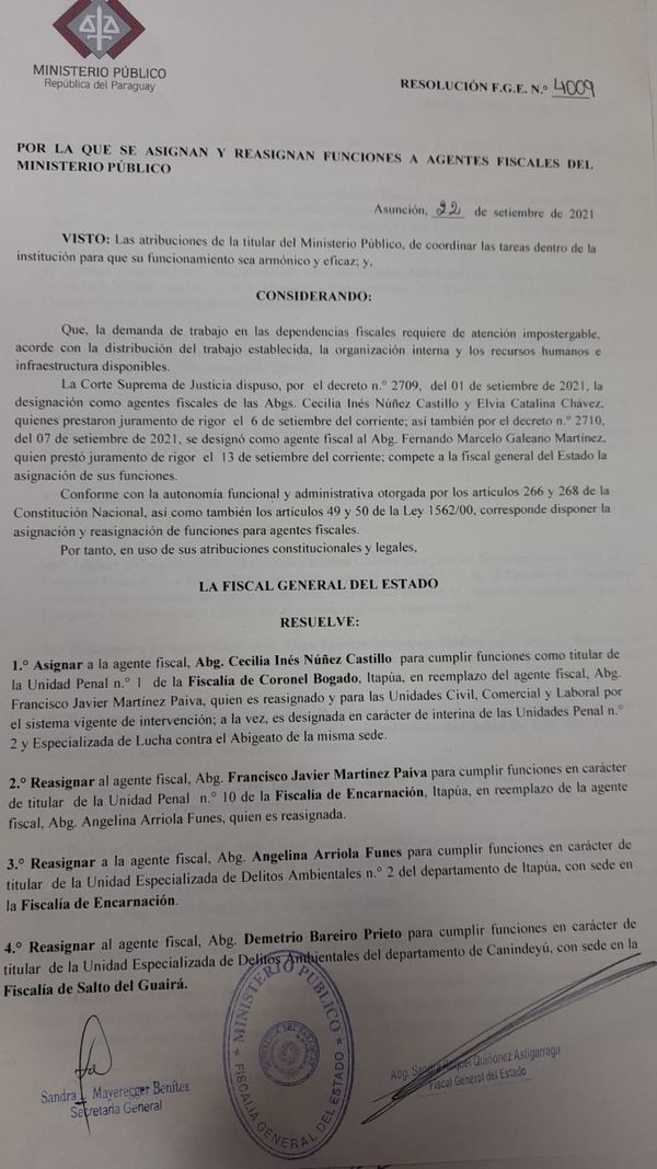 FGE dispone serie de movidas y traslados en el Ministerio Público de Alto Paraná - La Clave