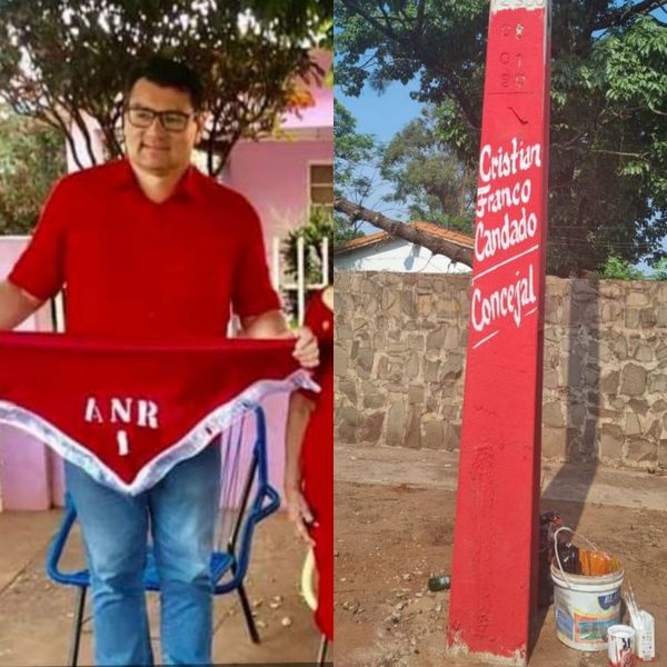 Candidato pinta columna de la ANDE para inducir al voto en Pedro Juan Caballero