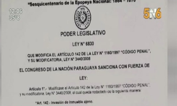 Promulgan ley que aumenta pena de cárcel para invasores de tierras - SNT