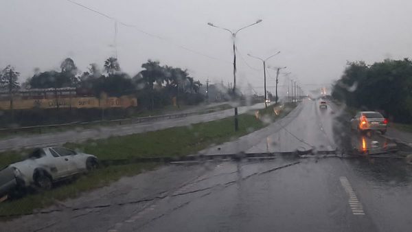 Abandonan camioneta luego de echar una columna sobre ruta