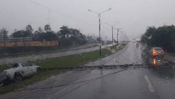 Abandonan camioneta luego de echar una columna sobre ruta 