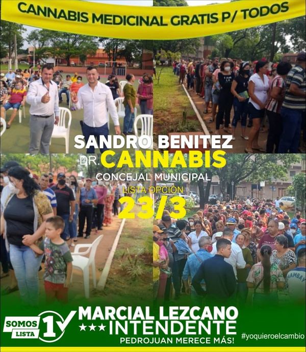 Fenómeno social y Político, Sandro Sánchez y Marcial Lezcano aglutinan unas 1.000 personas en una plaza y en sólo un día fueron inscriptas más de 800 personas en el Programa Mi Primer Terreno y distribuyeron aceite y pomada de canabis