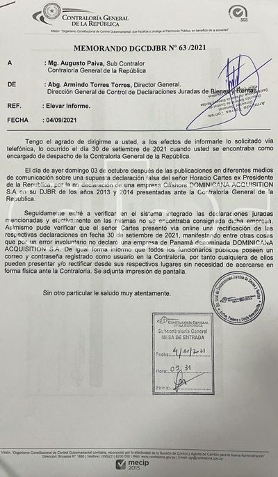 Ante inminente publicación, Cartes rectificó su declaración incompleta - Nacionales - ABC Color