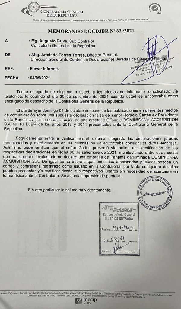 Ante inminente publicación, Cartes rectificó su declaración incompleta - Nacionales - ABC Color