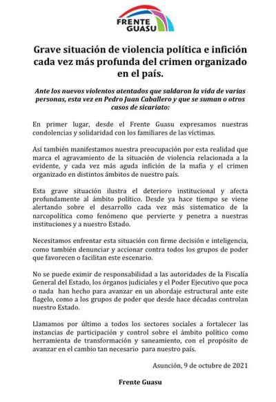 Frente Guasu repudió los hechos de “violencia política” registrados antes de las elecciones - Nacionales - ABC Color