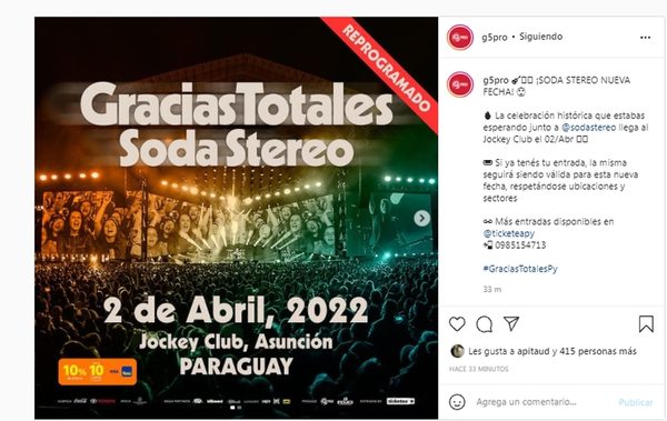 Reprograman concierto de Soda Stereo en nuestro país - Música - ABC Color