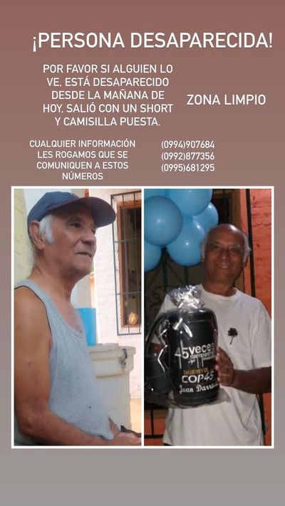 Buscan a adulto mayor extraviado en Limpio - Nacionales - ABC Color