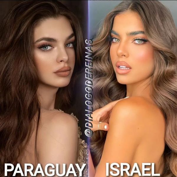 Nadia Ferreira, Miss Universo Paraguay y Gaia Tzairi, Miss Universo Israel. Miradas felinas