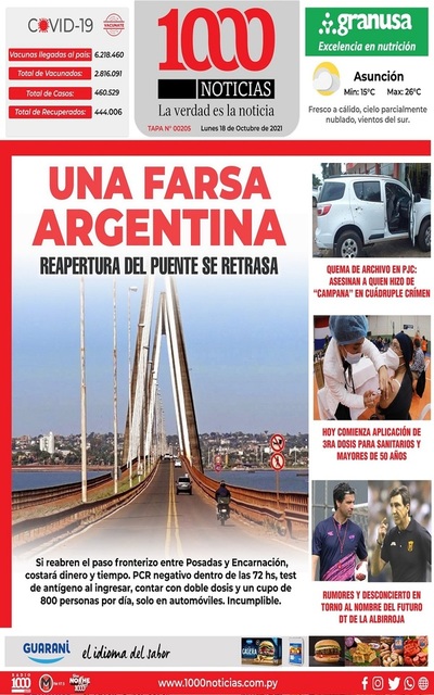Portadas de este lunes 18 de octubre de 2021
