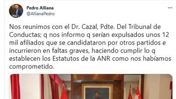 Pedro Alliana anuncia que habrá unos 12.000 expulsados en la ANR